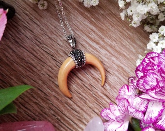 summer accessories, horn pendant, crescent charm, pave necklace, moon necklace, bohemian necklace, mother's day gift, graduation gift