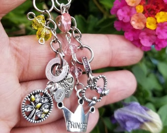 quartz, porte-clés en cristal, cristal, arbre de vie, porte-clés rose, jaune, fil enveloppé, accessoires, porte-clés fait main, boho, cadeau d'anniversaire