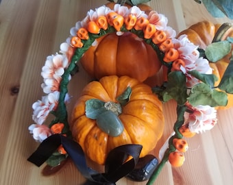 halloween, bandeau, tiare de fleur, couronne de crâne, couronne de fleurs, samhain, accessoires capillaires, crâne de sucre, prêt à expédier, bourreaux de bas