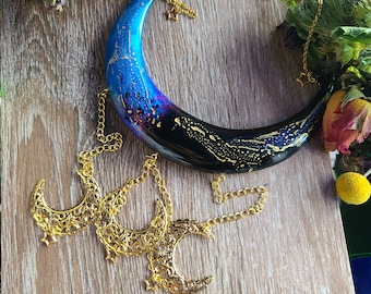 Resin Crescent Moon Wall Hanging with Gold Filigree