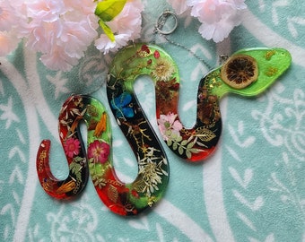 Epoxy Resin Snake Wall Art with Flowers and Charms