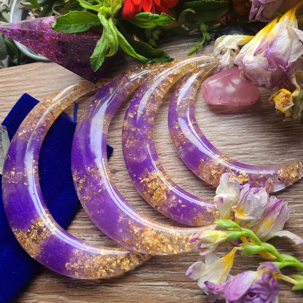 Halbmond Haarforke aus Resin mit Goldfolie