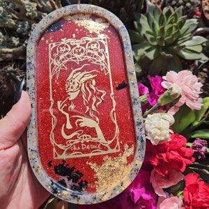 Carta del tarot, el tarot del diablo, bandeja de tocador, bandeja ovalada, bandeja de resina, bandeja de baratijas, organizador de joyas, regalo de cumpleaños, inauguración de la casa, decoración del hogar