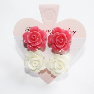 stud flower earrings, resin rose earrings, rose earrings, rose studs, flower girl earrings, roses, pink earrings, white earrings, flowers