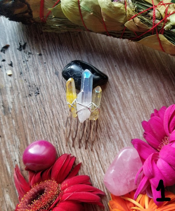Angel Aura Quartz Hair Comb, Sterling Silver Wire Wrapped  display picture 3