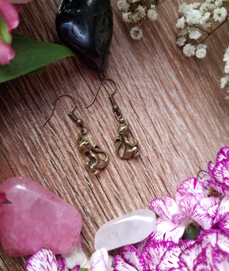 elephant earrings, monkey earrings, monkey jewelry, elephants, monkeys, bronze earrings, vintage bronze, elephant jewelry, gift for mom Bronze Monkey