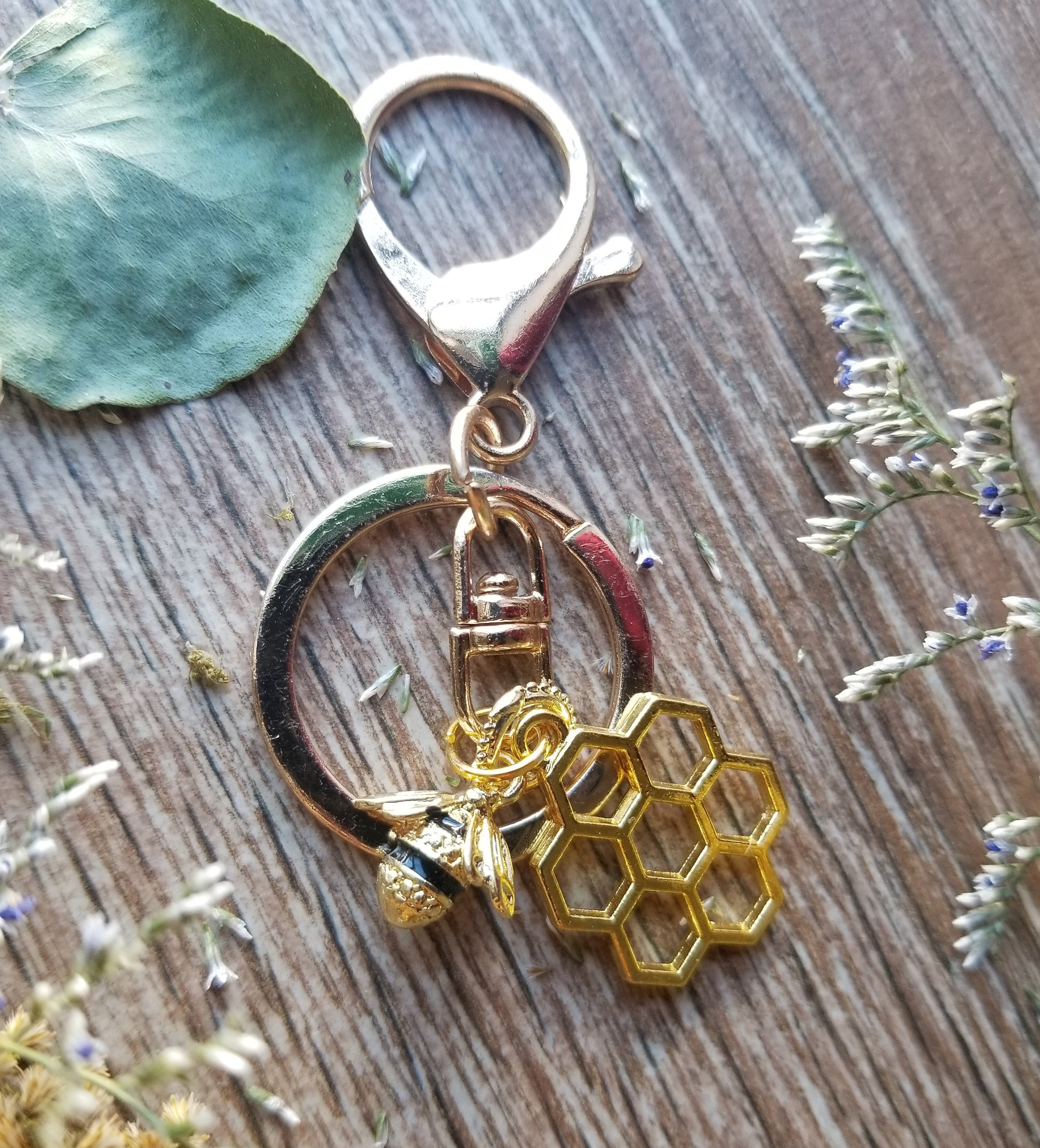 Bee keychain beehive bee keychain gold Etsy
