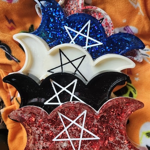 triple moon goddess, pentacle, altar tray, wiccan, pagan, jewelry dish, witchy decor, candle holder, altar piece, house warming