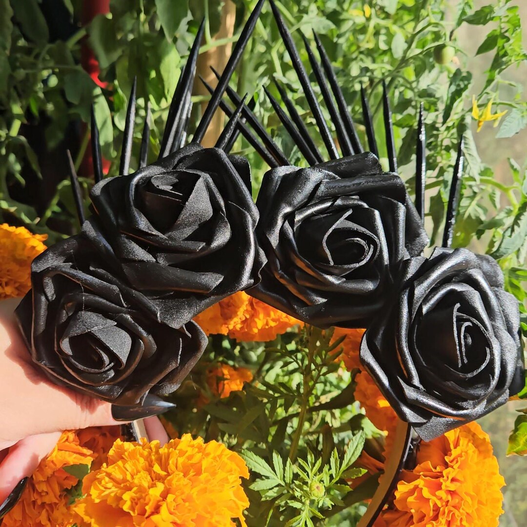 Spiked Floral Headpiece, Black Rose Crown, Witchy Cosplay  display picture 1