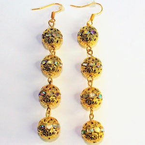 filigree earrings, rhinestone earrings, gilded earrings, gifts for her, gold drop earrings, mothers day, gift for mom, drop earrings image 5