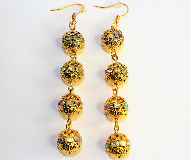 filigree earrings, rhinestone earrings, gilded earrings, gifts for her, gold drop earrings, mothers day, gift for mom, drop earrings image 5