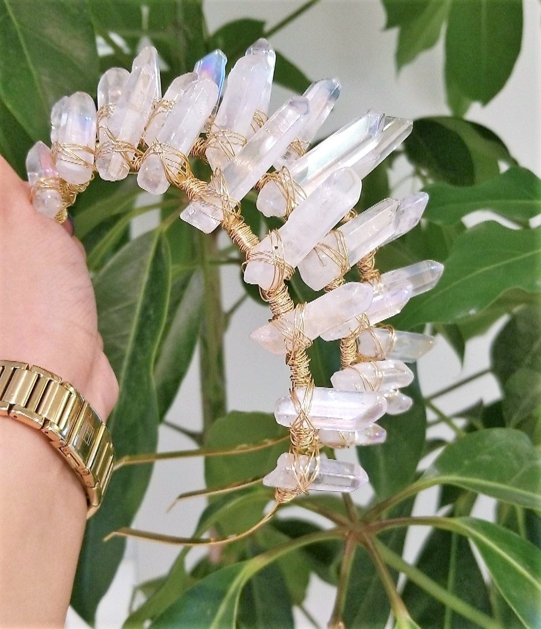 Angel Aura Quartz Crystal Headpiece - Boho Bride Tiara