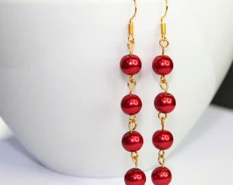 boucles d'oreilles en perles, pendantes et pendantes, rouge, menthe, violet, lilas, cadeaux pour elle, fait main, bijoux, boucles d'oreilles faites main