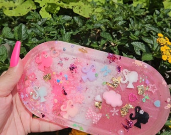 vanity tray, oval tray, jewelry dish, resin tray, trinket tray, gifts for her, rolling tray, birthday gift, house warming, barbie