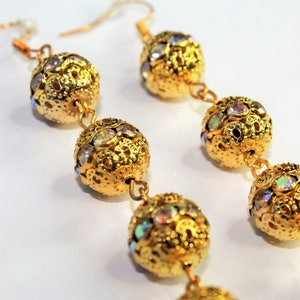 filigree earrings, rhinestone earrings, gilded earrings, gifts for her, gold drop earrings, mothers day, gift for mom, drop earrings image 3