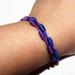 knotted bracelet, friendship bracelet, knotted nylon, rope bracelet, purple bracelet, blue bracelet, minimalist jewelry, boho chic, jewelry