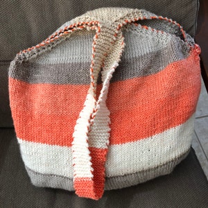 Orange &Tan Shoulder Bag, Tote Bag, Orange Multi Stripes.  Hand Knitted