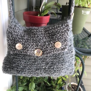 Gray Purse, Gray Handbag,  Hand knitted. Lined.  with real MOP Buttons.