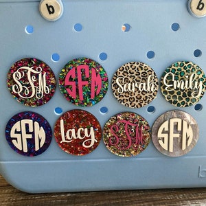 Monogram Bogg Bit, Script Initials Bogg Bit, Bogg Charm, Letter Bit, Initial Bogg Charm, Pool Bag Charm, Glitter Bogg Bit, Leopard Print image 1