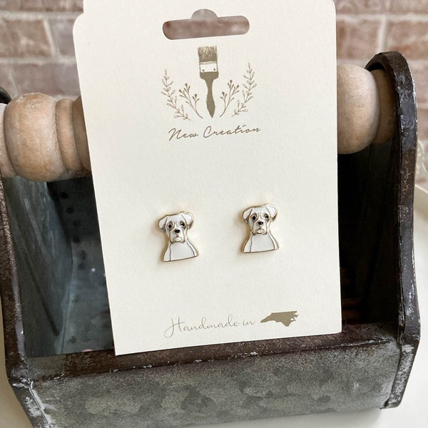 Boxer Earrings, White Boxer Earrings, Boxer Jewelry, Dog Stud Earrings, Puppy Earrings, Dog Lover Gift, Dog Mom, Vet Gift