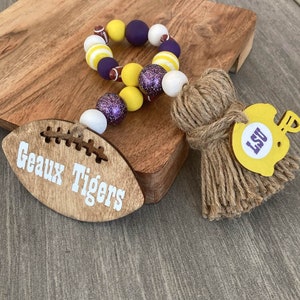 Football Bead Garland, Geaux Tigers, Tiered Tray Decor, Football Decor, Tailgate Party, Beaded Garland, LSU Football Decor, Dorm Decor, LSU