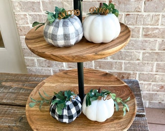 Mini Pumpkins, Fall Tiered Tray Decor, Buffalo Plaid Fall Decor, Pumpkin Decor, Farmhouse Tiered Tray, Pumpkin Tiered Tray