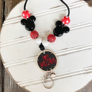 Personalized Beaded Lanyard, ID Badge Lanyard, Beaded Lanyard, Teacher Gift, Mouse Head Lanyard, Magic Land Fan, Teacher Appreciation
