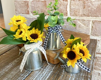 Mini Galvanized Milk Can, Mini Galvanized Watering Can, Tiered Tray Decor, Custom Farmhouse Decor, Tiered Tray Greenery, Tiered Tray Flowers