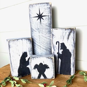 Nativity, Wood Nativity, Unique Nativity, Simple Nativity, Christmas Gift, Teacher Gift, White Elephant Gift, Farmhouse Nativity