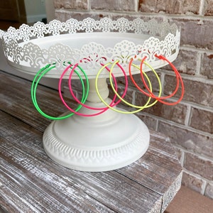 Neon Hoop Earrings, 2.5 inch Hoops, 80s 90s vintage style hoops, Neon Pink Green Yellow Orange Hoops, White Black Blue Red Hoops, Glow Party