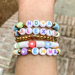 Kids Jewelry, Kids Valentine&#39;s Gift, Personalized Kids Gift, Kids Heishi Bracelet, Girls Name Bracelet, Toddler Jewelry, Girls Name Bracelet
