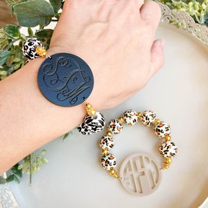 Cheetah Print Personalized Bracelet, Cow Print Bracelet, Custom Bracelet, Mother&#39;s Day, Bride Gift, Gifts for Her, Monogram Bracelet
