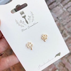 Four Leaf Clover Studs, Shamrock Studs, Gold Clover Earrings, St. Patrick's Day, St. Patty's Day, Four Leaf Clover Studs