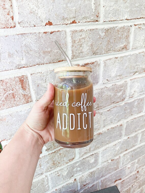 Iced Coffee Cup Glass Can Soda Cup With Lid and Straw Etsy