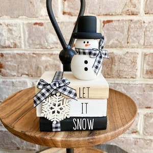 Let It Snow Farmhouse Books, Mini Wooden Book Stack, Winter Tiered Tray Decor, Snow Tiered Tray Decor