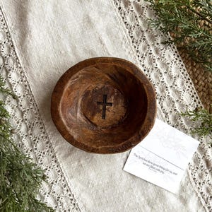 Cuenco de madera tallado a mano y grabado personalizado, cuenco de oración, regalo cristiano, oración, cuenco de madera con forma de anillo, cuenco grabado, cuenco de gratitud, regalo de boda