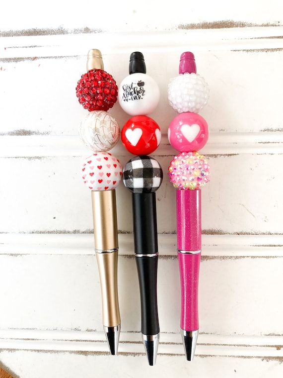 Smiley Pen Bubble Bead Pen Smiley Print Pen Wood Pen Personalized Pen  Beaded Pen pink Bead Pen 