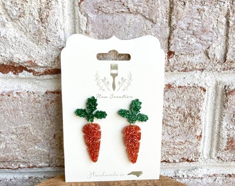 Easter Earrings, Spring Earrings, Statement Earrings, Glitter Earrings, Easter Bunny Earrings, Easter Carrot Earrings, Easter Basket Stuffer