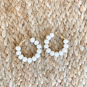 Wood Bead Earrings, Hoop Earrings, White Hoops, Statement Earrings, Black Hoops, Navy Hoops, Taupe Hoops, Gold Hoops, Fall Earrings