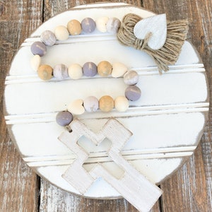 Nursery Cross Bead Garland, Hygge Farmhouse Garland, Blessing Beads, Farmhouse Accent, Tiered Tray Decor, Easter Bead Garland, Boho Decor