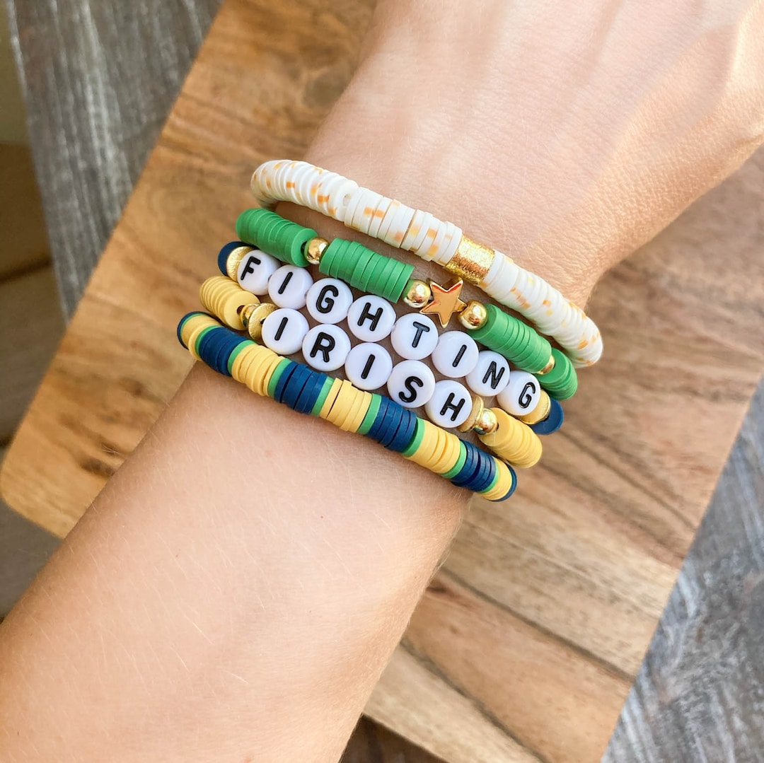 Fighting Irish Heishi Stack Bracelets, Notre Dame Heishi, Notre Dame ...