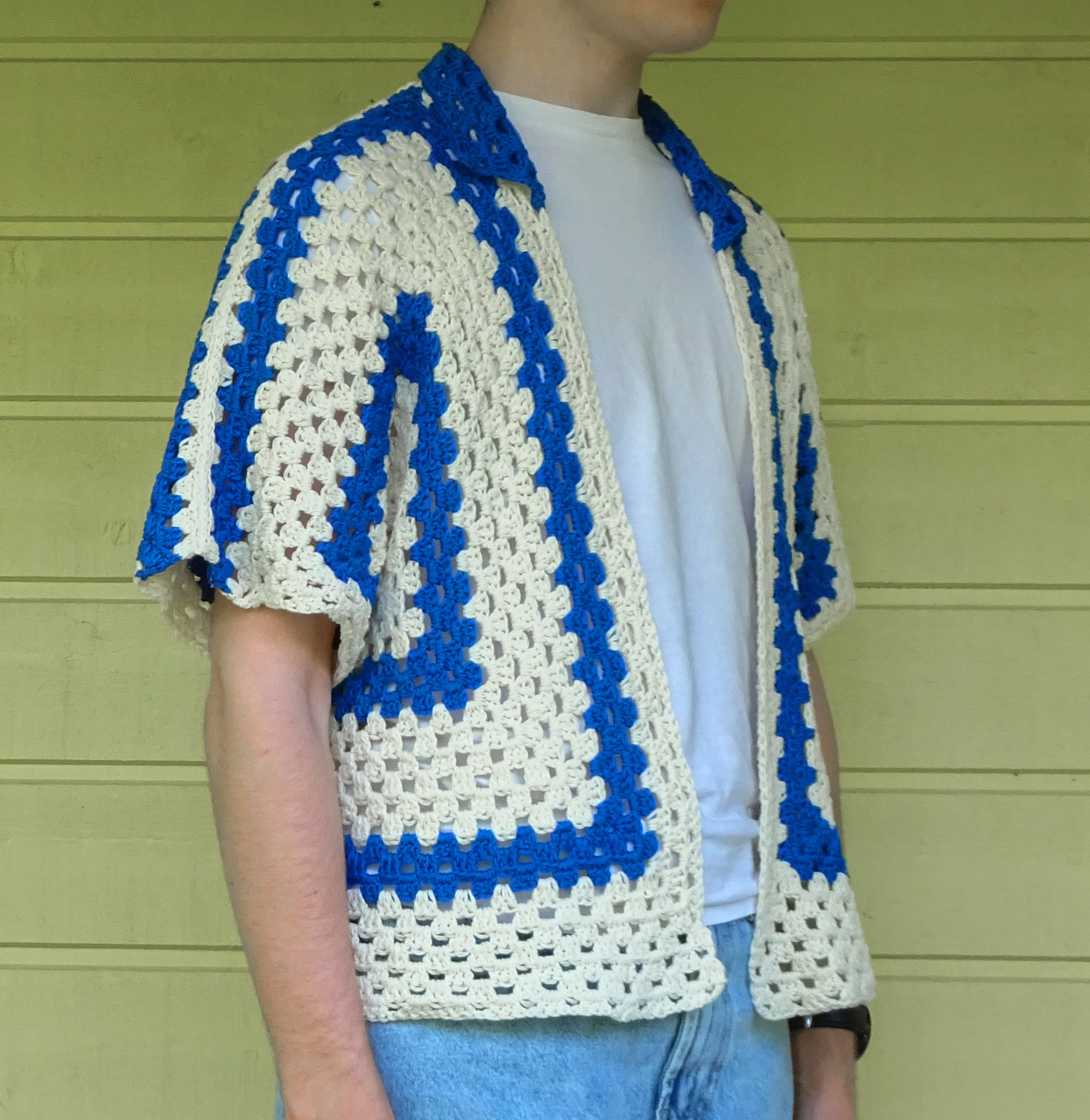 Crochet Hexagon Shirt Unisex, Crochet Granny Stitch Collar