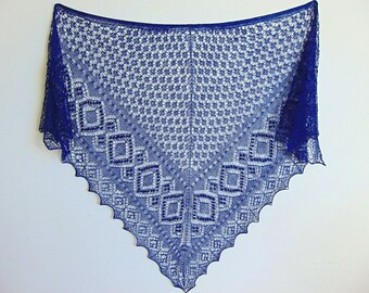Scialle triangolare in pizzo blu navy, cimelio, pizzo tradizionale estone, sciarpa lavorata a mano, pizzo caldo, FATTO SU ORDINAZIONE