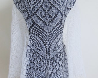 White lace shawl, wedding cape, hand knitted mohair stola, wedding shawl, READY to SHIP