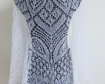 Scialle da sposa in pizzo mohair lavorato a mano, mantello da sposa bianco