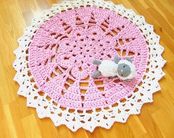 Tappeto di tappeto, tappeto moderno Centrino, Centrino rosa rotondo di uncinetto mano fiore, lavabile in cotone naturale,