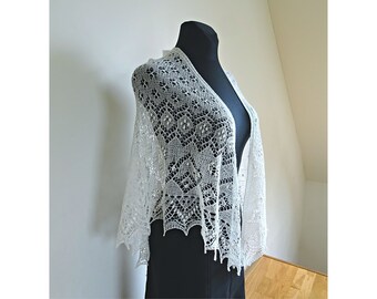 Scialle da sposa triangolare, scialle con nupps, stola da sposa unica, bianco naturale o qualsiasi altro colore, scialle di pizzo lavorato a mano, PRONTO per la SPEDIZIONE