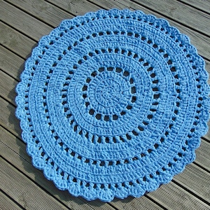 Light blue Doily Round Rug, Crochet Rustic Rug, Shabby Home Decor, Country chic Rug, Nursery Rug, floor mat, carpet, READY TO SHIP
