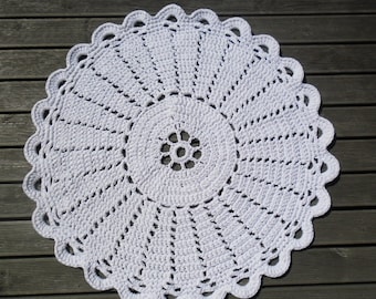 Bianco naturale Centrino rotondo tappeto, tappeto rustico Crochet, Shabby Home Decor, Country chic tappeto, Nursery tappeto, tappeto floreale, stuoia del pavimento, tappeto