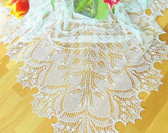 Chal triangular de encaje rojo o blanco, chal de encaje blanco tejido a mano, chal con nupps Haapsalu, chal de boda, rojo, blanco, hecho a pedido